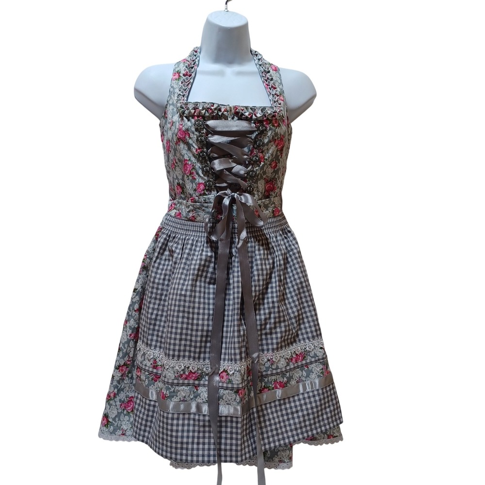 Alte Liebe Dirndl 36 Apron Pink Floral German Oktoberfest Bavarian Trachten Folk